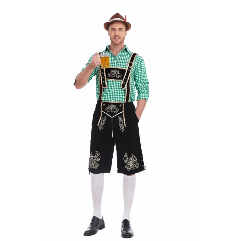 Костюм за Октоберфест: риза с каре и панталони с презрамки за мъжко сценично облекло (Полиестер; пролет 2024; възраст 18–24; Основни тъкани под 30%)