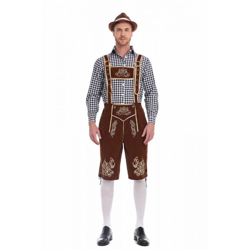 Костюм за Октоберфест: риза с каре и панталони с презрамки за мъжко сценично облекло (Полиестер; пролет 2024; възраст 18–24; Основни тъкани под 30%)