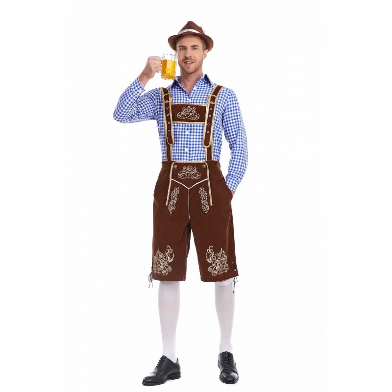 Костюм за Октоберфест: риза с каре и панталони с презрамки за мъжко сценично облекло (Полиестер; пролет 2024; възраст 18–24; Основни тъкани под 30%)