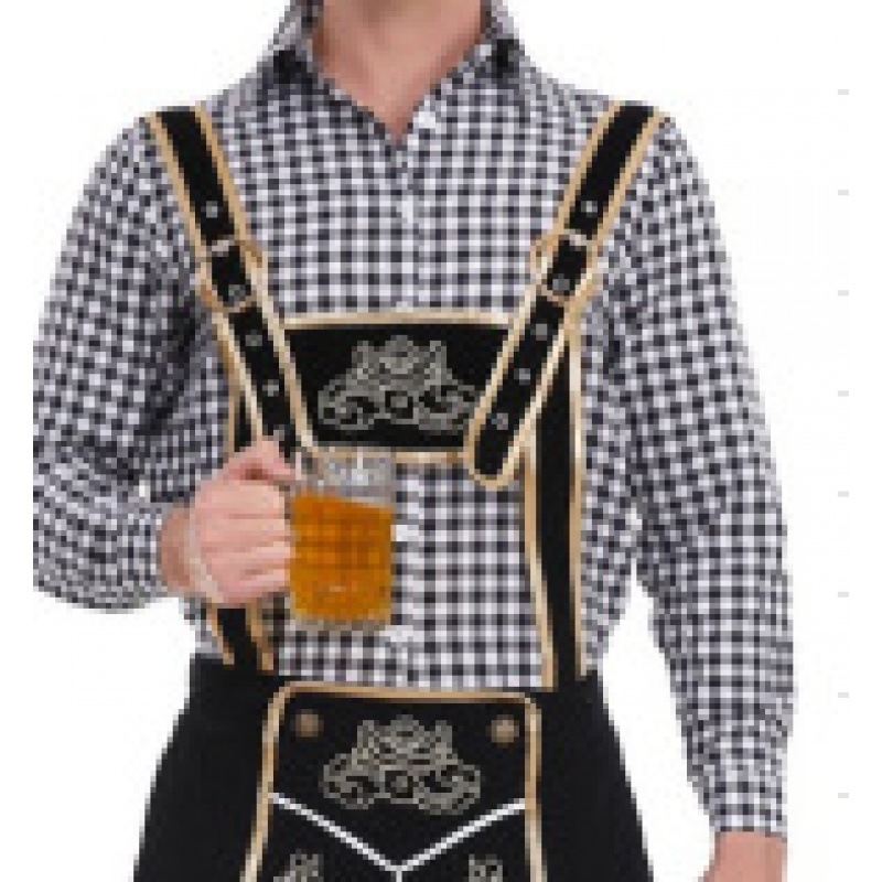Костюм за Октоберфест: риза с каре и панталони с презрамки за мъжко сценично облекло (Полиестер; пролет 2024; възраст 18–24; Основни тъкани под 30%)