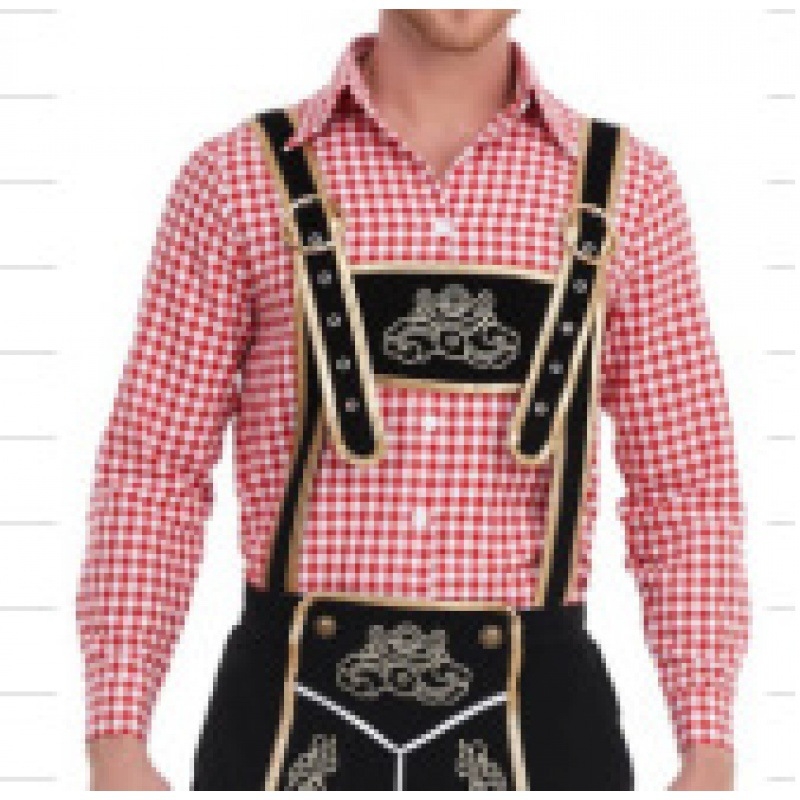 Костюм за Октоберфест: риза с каре и панталони с презрамки за мъжко сценично облекло (Полиестер; пролет 2024; възраст 18–24; Основни тъкани под 30%)