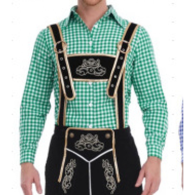 Костюм за Октоберфест: риза с каре и панталони с презрамки за мъжко сценично облекло (Полиестер; пролет 2024; възраст 18–24; Основни тъкани под 30%)