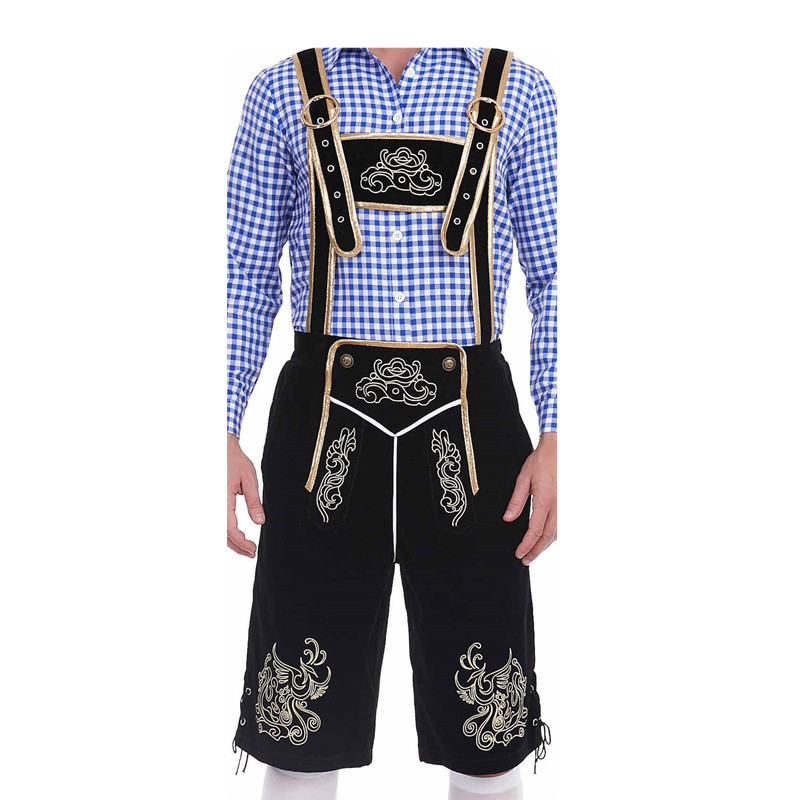 Костюм за Октоберфест: риза с каре и панталони с презрамки за мъжко сценично облекло (Полиестер; пролет 2024; възраст 18–24; Основни тъкани под 30%)