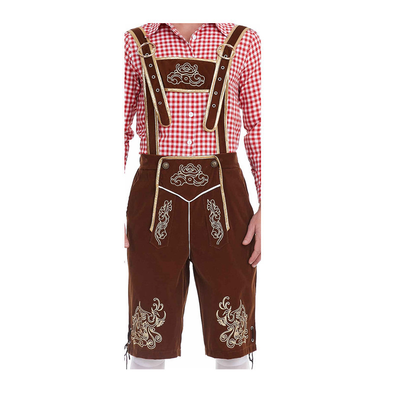 Костюм за Октоберфест: риза с каре и панталони с презрамки за мъжко сценично облекло (Полиестер; пролет 2024; възраст 18–24; Основни тъкани под 30%)