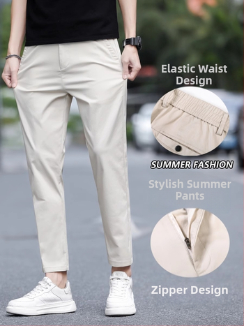 Ανδρικά καθημερινά παντελόνια, ίσια γραμμή, cropped μήκος, μέση μεσαία, μίγμα βαμβάκι με μικροελαστικότητα, καλοκαίρι