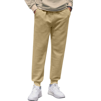 Ανδρικά παντελόνια από ύφασμα waffle, Slim Fit, μεσαία μέση, κλείσιμο με κορδόνι, καλοκαίρι – αθλητικά καθημερινά παντελόνια