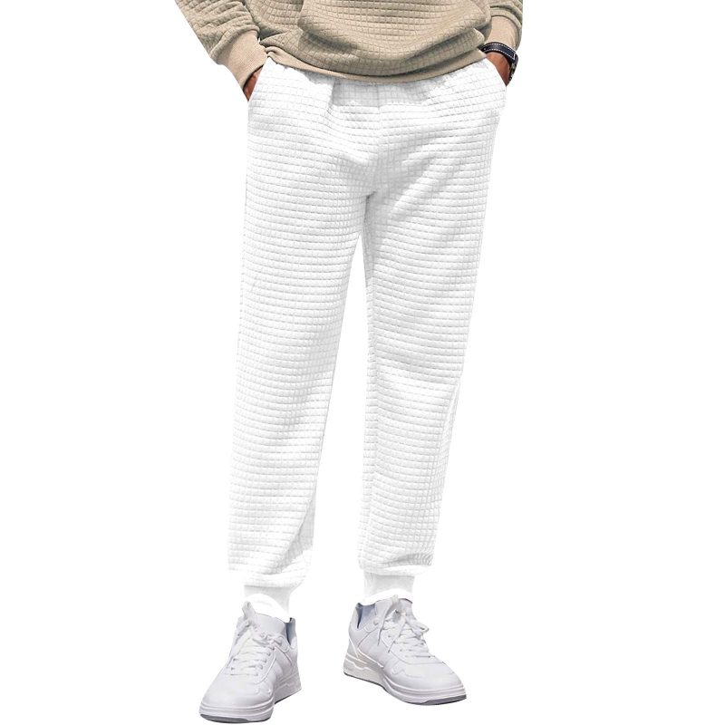 Мъжки панталони от вафелено платно, Slim Fit, средно повдигнат талия, връзка за закопчаване, летни спортно-ежедневни