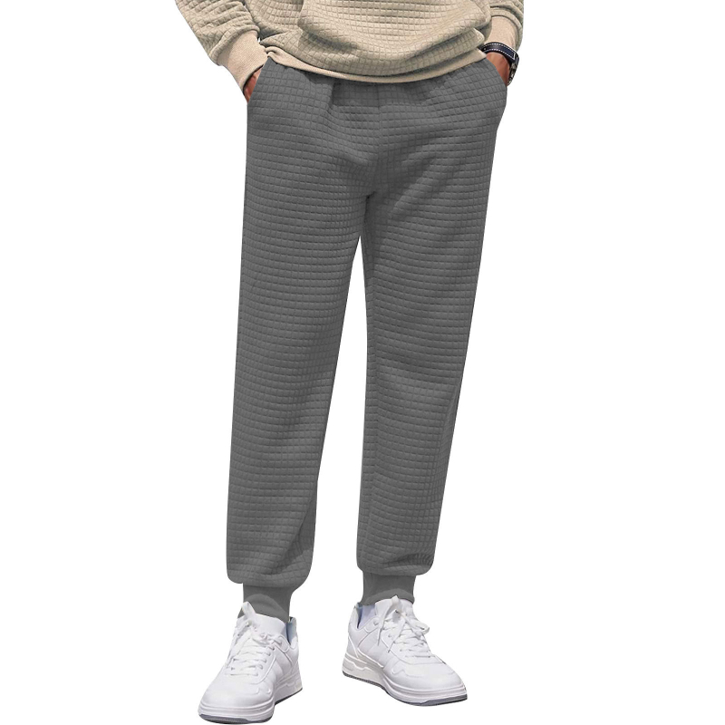 Мъжки панталони от вафелено платно, Slim Fit, средно повдигнат талия, връзка за закопчаване, летни спортно-ежедневни