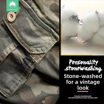 Мъжки тактически камуфляжни панталони с множество джобове — свободна кройка, цип за закопчаване, средна талия, полиестерна смесена материя