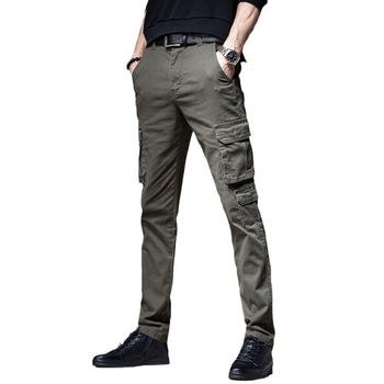 Αντρικά παντελόνια cargo, στενή γραμμή, κορεατικού στυλ, VOOJAY, Άνοιξη-Φθινόπωρο 2025, με πολλές τσέπες, βαμβακομίγμα, μέση μεσαία, φερμουάρ