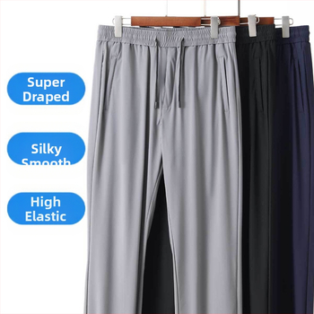 Ανδρικά καθημερινά παντελόνια με ίσια γραμμή, υψηλή μέση, αναπνεύσιμη ελαστική ύφανση, καλοκαίρι, 75% νάιλον