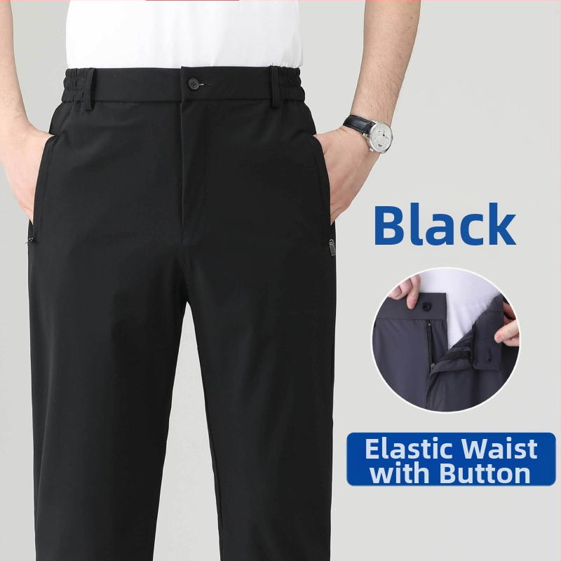 Ljetne muške casual hlače od ice-silk, brzo se suše, ravnog kroja, s visokim elastičnim pojasom, za muškarce srednje dobi i starije