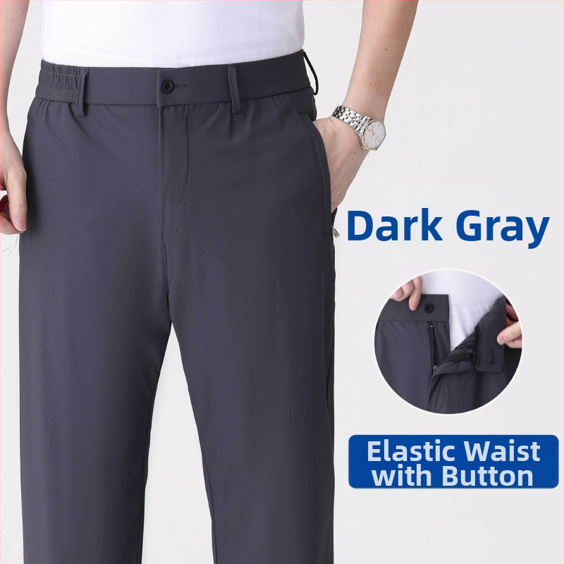 Ljetne muške casual hlače od ice-silk, brzo se suše, ravnog kroja, s visokim elastičnim pojasom, za muškarce srednje dobi i starije