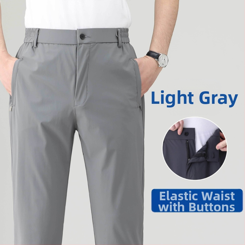 Ljetne muške casual hlače od ice-silk, brzo se suše, ravnog kroja, s visokim elastičnim pojasom, za muškarce srednje dobi i starije