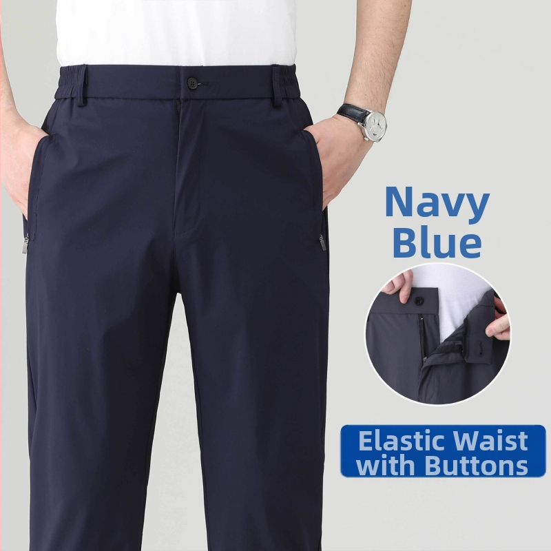 Ljetne muške casual hlače od ice-silk, brzo se suše, ravnog kroja, s visokim elastičnim pojasom, za muškarce srednje dobi i starije