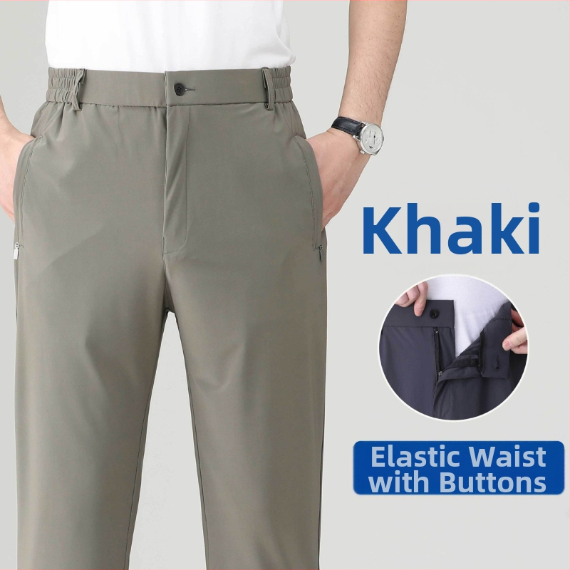 Ljetne muške casual hlače od ice-silk, brzo se suše, ravnog kroja, s visokim elastičnim pojasom, za muškarce srednje dobi i starije