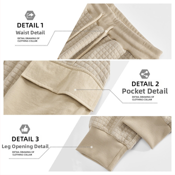 Ανδρικά χαλαρά παντελόνια για εργασία και casual με jacquard μικρών τετραγώνων, ελαστικό πολυεστερικό ύφασμα, πολλές τσέπες, μέση με ζώνη