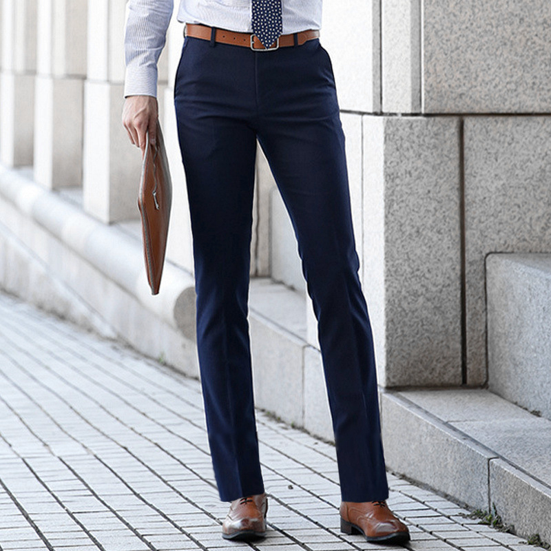 Pantaloni bărbați stil coreean, drepti, fără călcare, poliester, pentru muncă