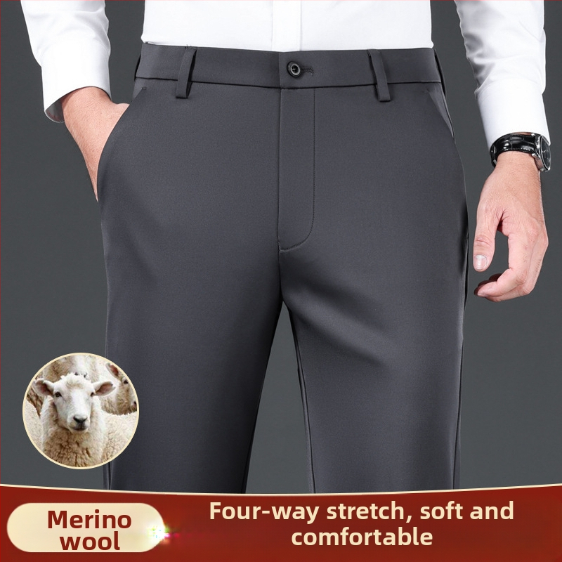 Мъжки панталони за бизнес-кежуал с права кройка, дебел плат, антибактериални, висока еластичност, не изисква гладене