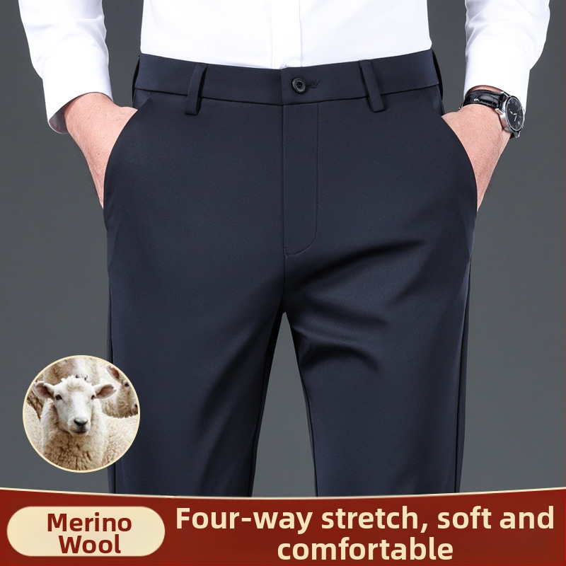 Мъжки панталони за бизнес-кежуал с права кройка, дебел плат, антибактериални, висока еластичност, не изисква гладене