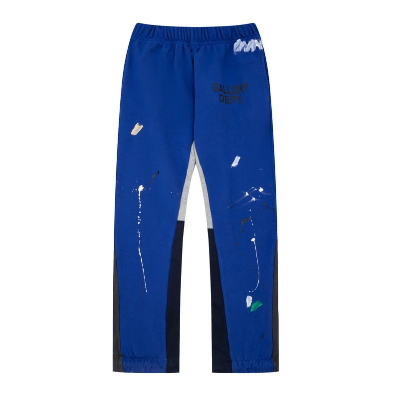 Pantaloni casual din bumbac, croială dreaptă, pictură manuală cu stropi și graffiti, design pe panouri, talie medie, închidere cu șnur