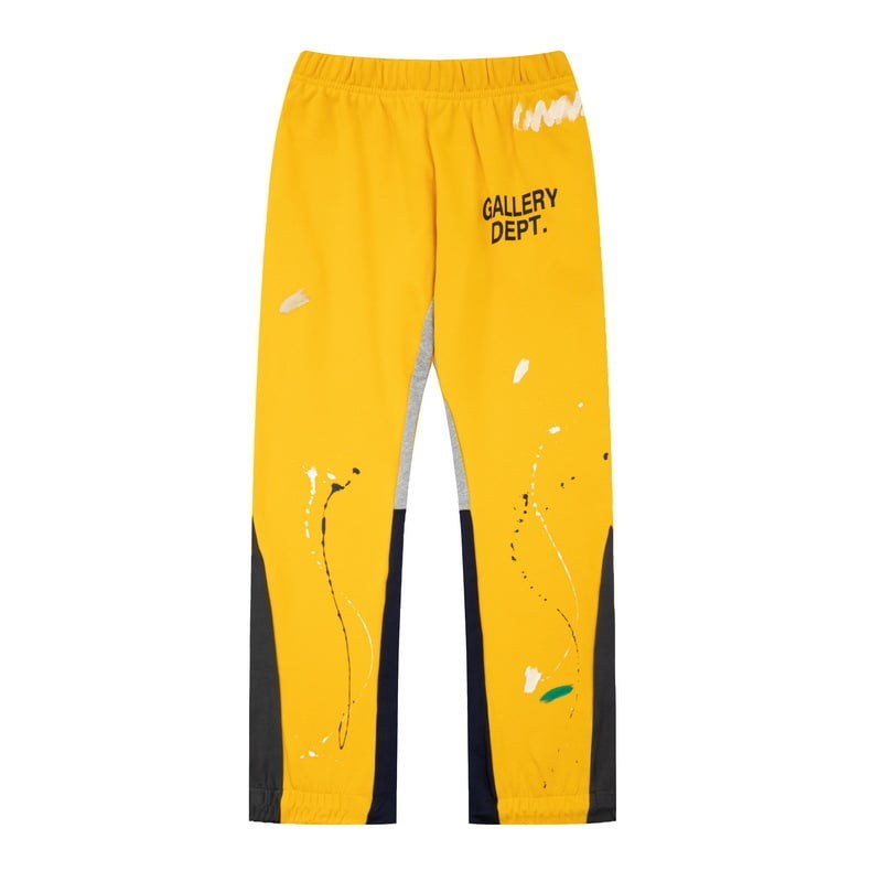 Pantaloni casual din bumbac, croială dreaptă, pictură manuală cu stropi și graffiti, design pe panouri, talie medie, închidere cu șnur
