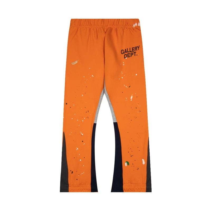 Pantaloni casual din bumbac, croială dreaptă, pictură manuală cu stropi și graffiti, design pe panouri, talie medie, închidere cu șnur