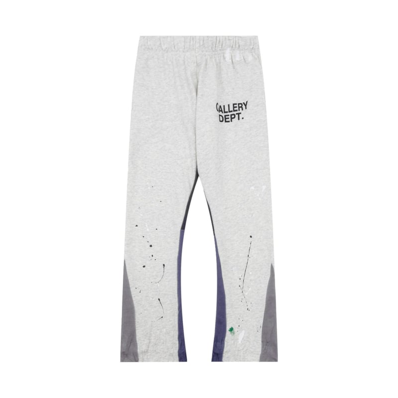 Pantaloni casual din bumbac, croială dreaptă, pictură manuală cu stropi și graffiti, design pe panouri, talie medie, închidere cu șnur