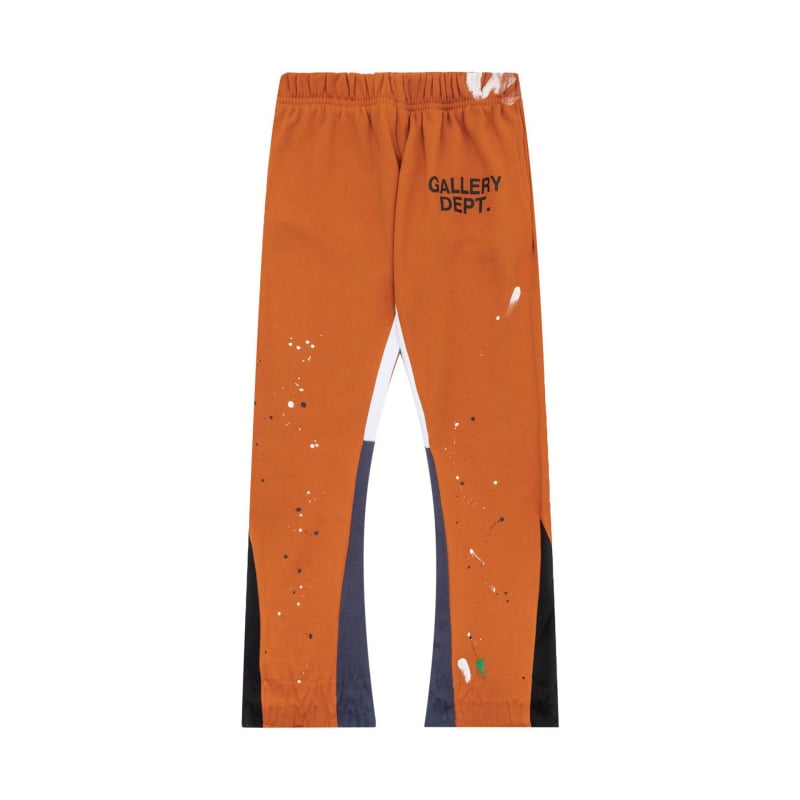 Pantaloni casual din bumbac, croială dreaptă, pictură manuală cu stropi și graffiti, design pe panouri, talie medie, închidere cu șnur