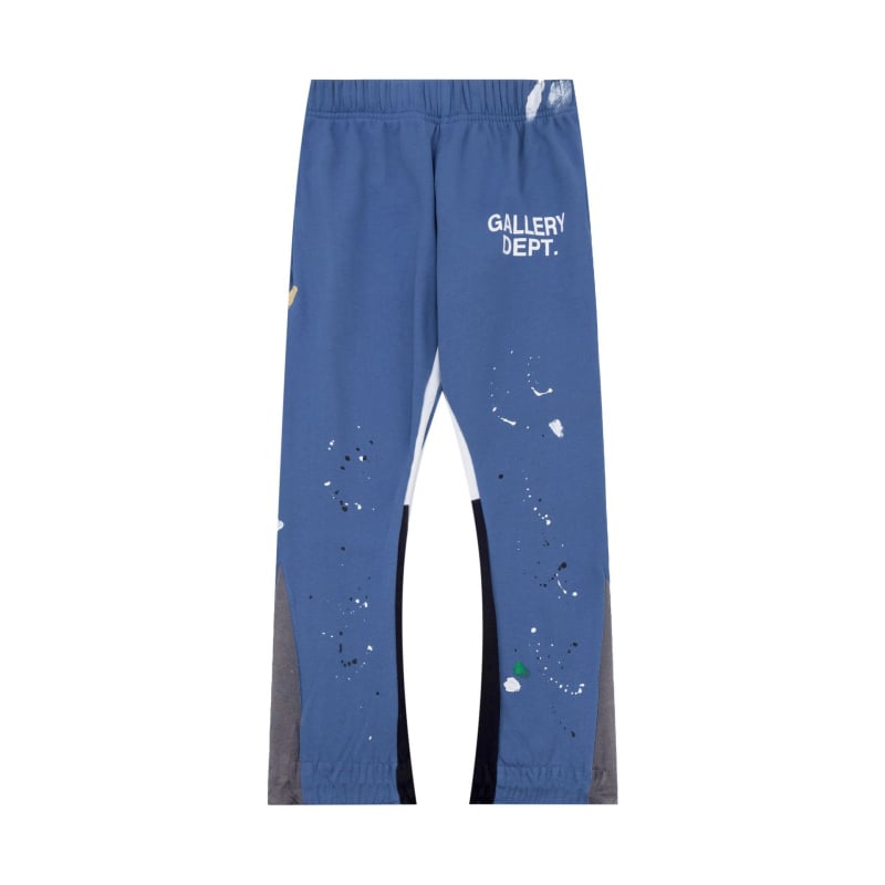 Pantaloni casual din bumbac, croială dreaptă, pictură manuală cu stropi și graffiti, design pe panouri, talie medie, închidere cu șnur