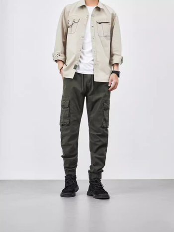 Παντελόνια εργασίας με πολλαπλές τσέπες, άνετη γραμμή, 97% βαμβάκι, μέση μεσαία, φερμουάρ, άνοιξη–φθινόπωρο