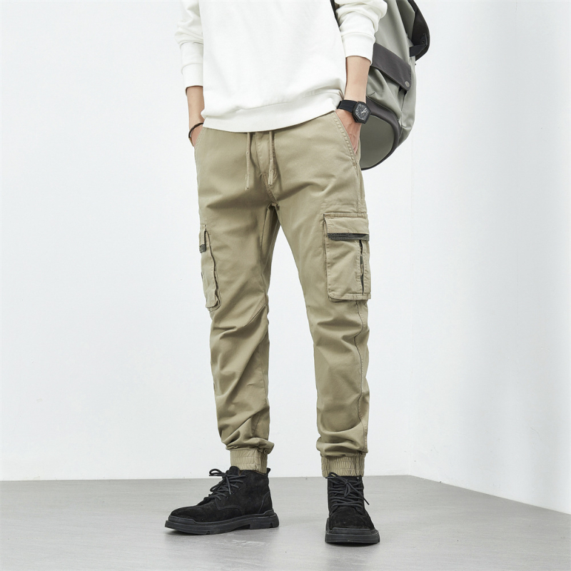 Szabadidős munkás nadrág több zsebbel, 97% pamut, középmagas derekú, cipzár, tavasz–ősz