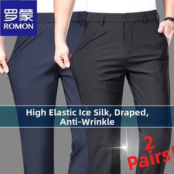 Ανδρικά καθημερινά παντελόνια με χαλαρή γραμμή и ίσια εφαρμογή, πολυεστέρας με ελαστικότητα τεσσάρων κατευθύνσεων, υψηλή ελαστικότητα, χωρίς σιδέρωμα, για την άνοιξη