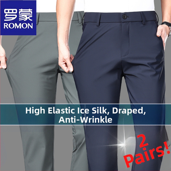 Ανδρικά καθημερινά παντελόνια με χαλαρή γραμμή и ίσια εφαρμογή, πολυεστέρας με ελαστικότητα τεσσάρων κατευθύνσεων, υψηλή ελαστικότητα, χωρίς σιδέρωμα, για την άνοιξη