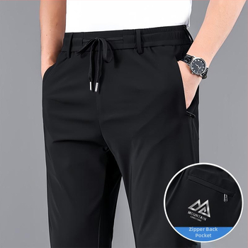 Ανδρικές καλοκαιρινές παντελόνες Ice-Silk ταχείας ξήρανσης, cropped straight γραμμή, μέση με ζώνη, διαπνέουσες ελαστικές ίνες πολυεστέρα (82% πολυεστέρας)