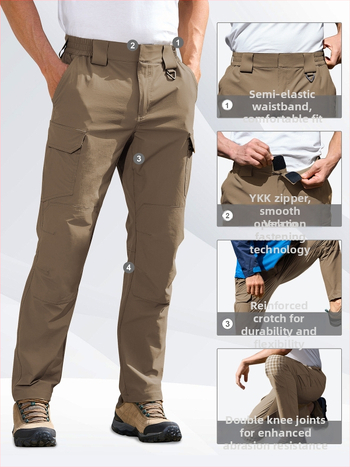 Мъжки бързосъхнещи панталони за туризъм и алпинизъм, еластичен найлон, едноцветни, с много джобове.