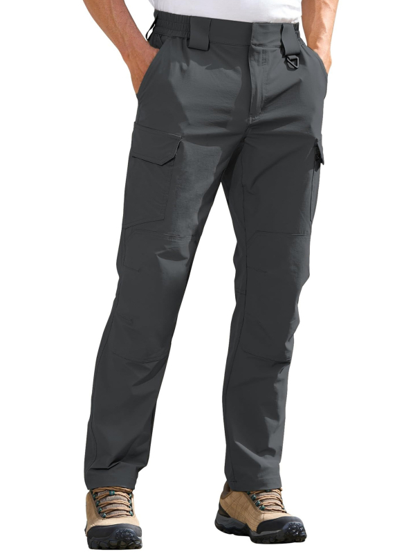 Мъжки бързосъхнещи панталони за туризъм и алпинизъм, еластичен найлон, едноцветни, с много джобове.