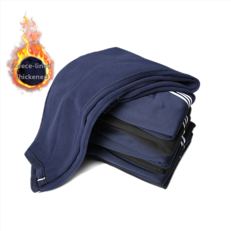 Зимни подплатени с кадифе училищни панталони за униформа с две ленти, средна талия, 100% полиестер – спортни панталони за училище