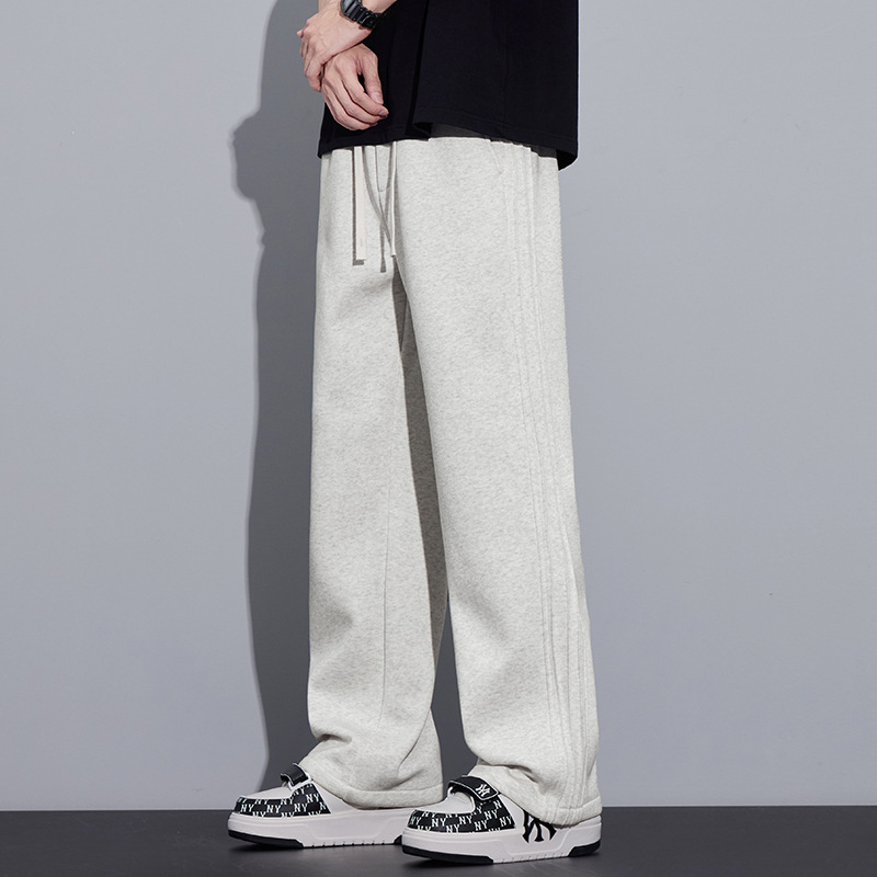 Férfi casual egyenes nadrág – pamut-poliészter keverék 60%/36%, középmagasságú derék, fűzős zárás, hosszú