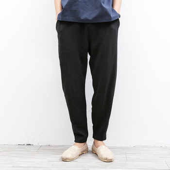 Ανδρικοί casual παντελόνες από λινό και κάνναβη, φαρδιά γραμμή, μεσαία μέση, κλείσιμο με κορδόνι, μανσέτες στον αστράγαλο