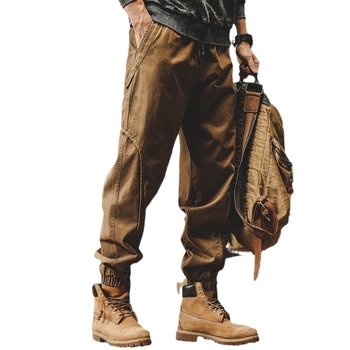 Ανδρικά χαλαρά εργασιακά παντελόνια από βαμβάκι με επένδυση φλίς, φαρδιά γραμμή, μεσαία μέση, με ζώνη, μονόχρωμα, στο τελείωμα του αστραγάλου