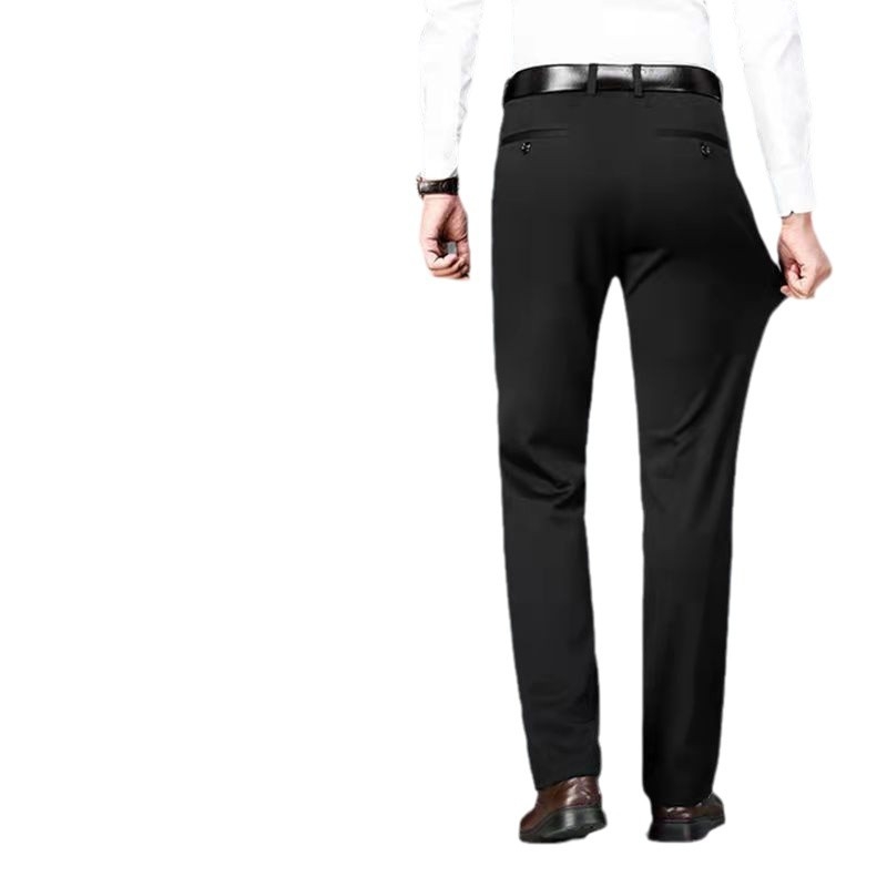 Mindennapi egyenes nadrág középkorú férfiaknak, magas elasztikusságú, pamut–polyészter keverék anyag, 90% poliészter, cipzáras zárás, magas derék