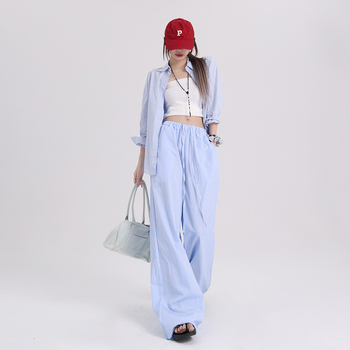 Панталони с широки крачоли за жени, висока талия, полиестерно-памучна смес (50-70% полиестер, 30-50% памук), летен модел 2025