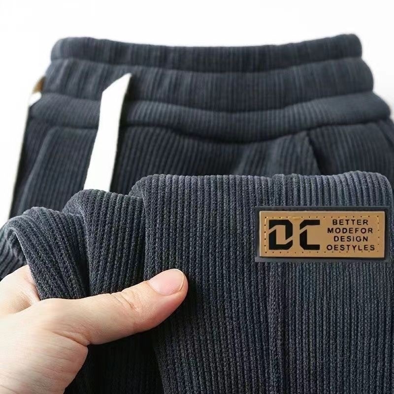 Мъжки спортно-ежедневни панталони от кърдюра, подплатени флийс, зимни, свободен крой, средна талия, модел с букви