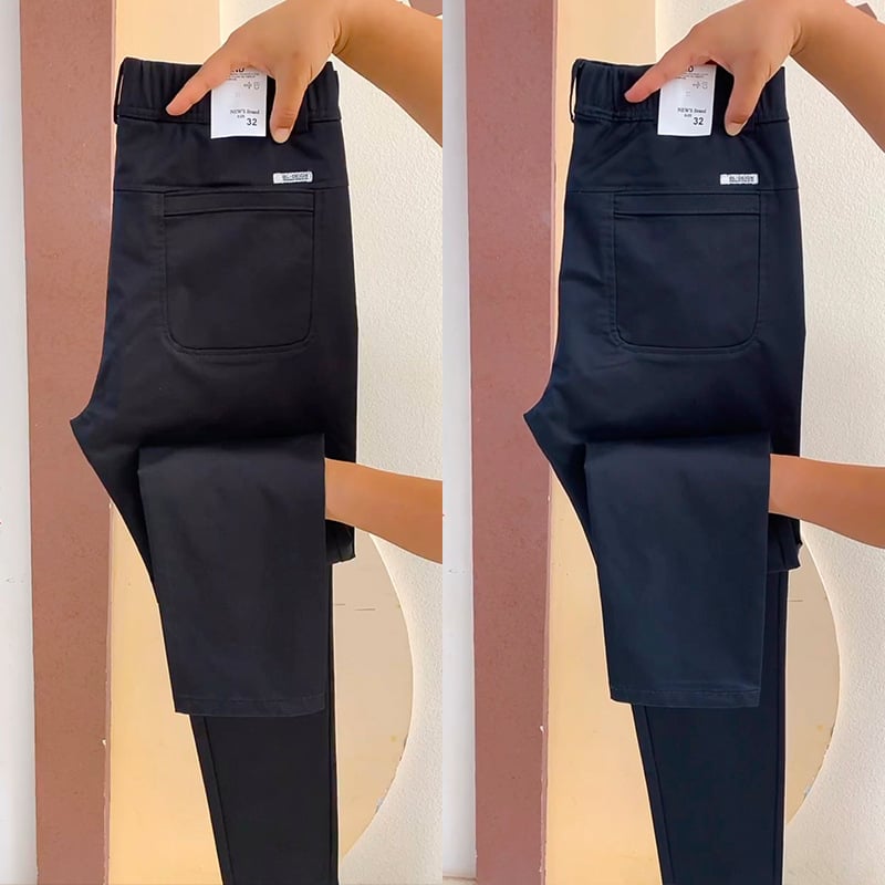 Férfi üzleti casual nadrág, egyenes szár, középmagas derék, cipzár, pamut-elasztán keverék, elasztikus