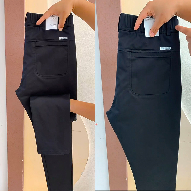 Férfi üzleti casual nadrág, egyenes szár, középmagas derék, cipzár, pamut-elasztán keverék, elasztikus