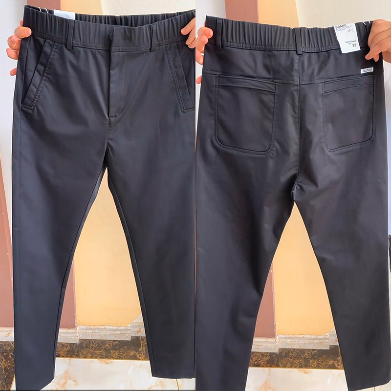 Férfi üzleti casual nadrág, egyenes szár, középmagas derék, cipzár, pamut-elasztán keverék, elasztikus