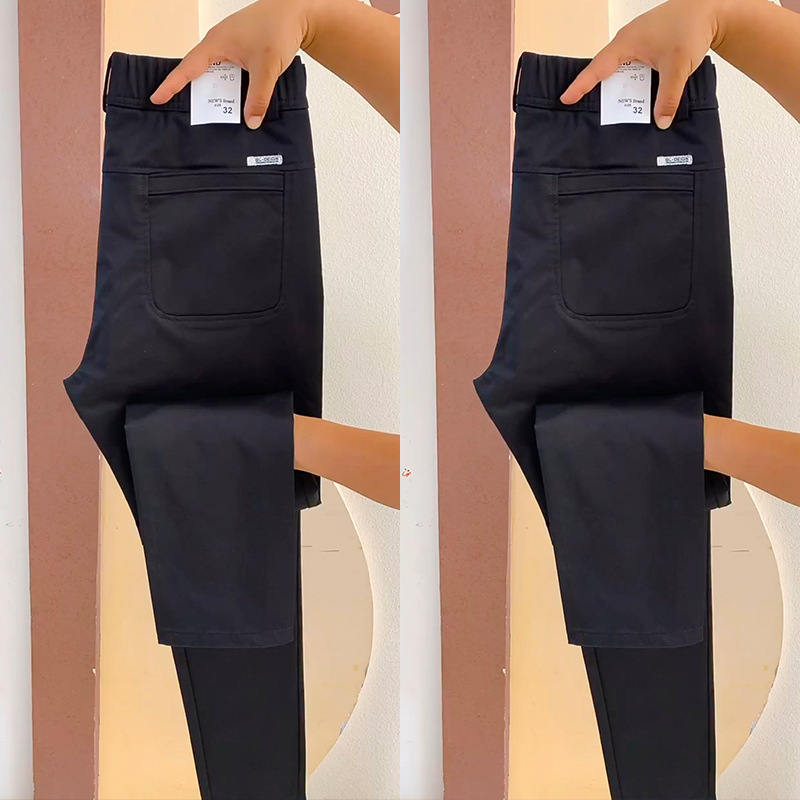 Férfi üzleti casual nadrág, egyenes szár, középmagas derék, cipzár, pamut-elasztán keverék, elasztikus