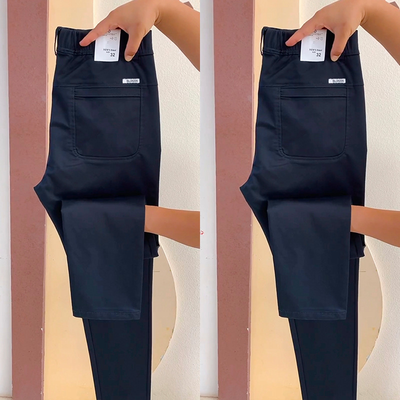 Férfi üzleti casual nadrág, egyenes szár, középmagas derék, cipzár, pamut-elasztán keverék, elasztikus