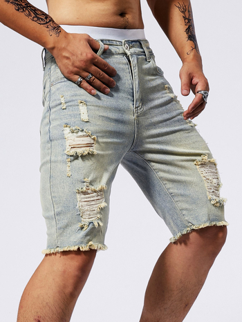 Ανδρικά τζιν σορτσάκια, slim-fit, μήκος μέχρι το μέσο μηρού, 70% βαμβάκι, μικροελαστικότητα